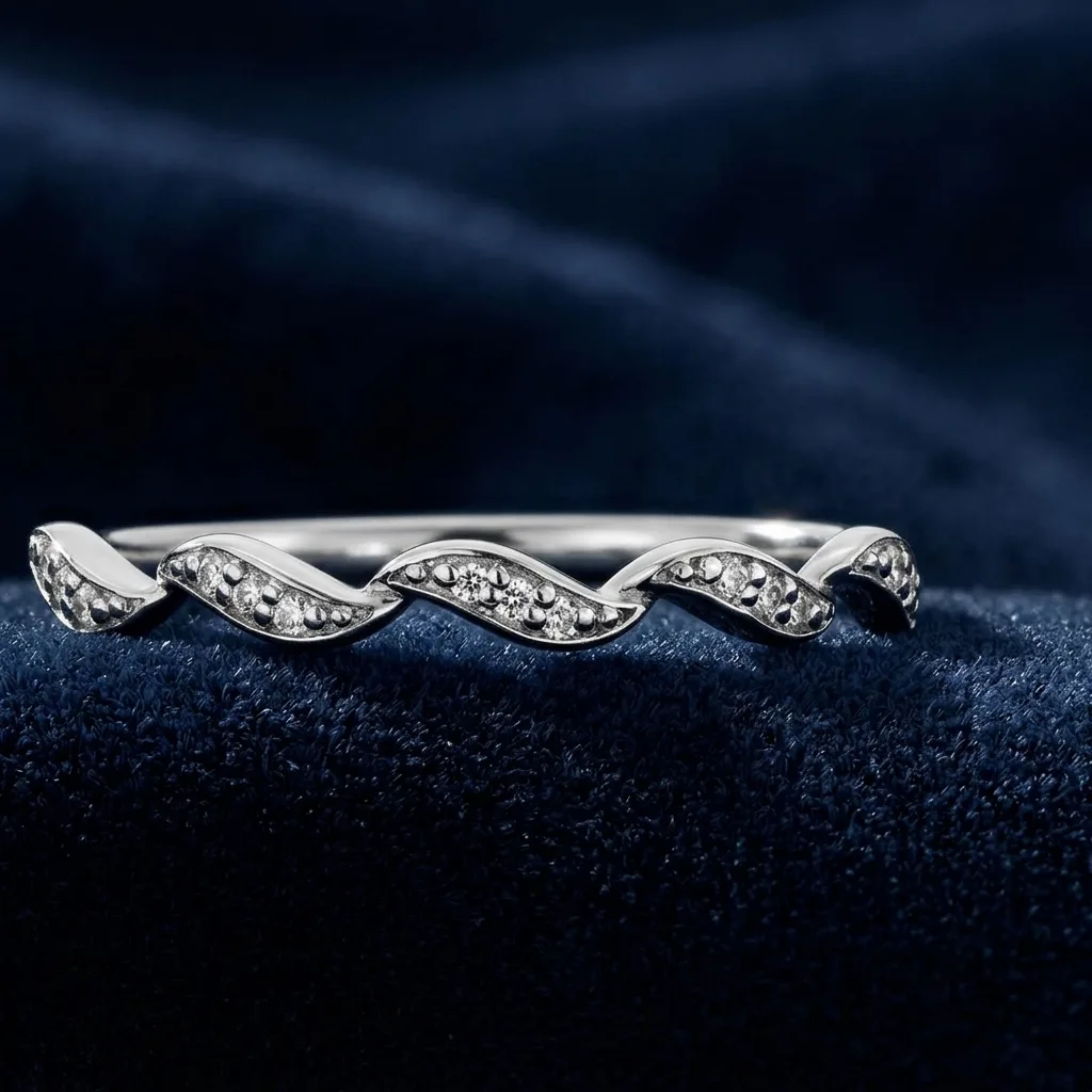 Diamond-Accent S-Curve Stackable Band in Sterling Silver