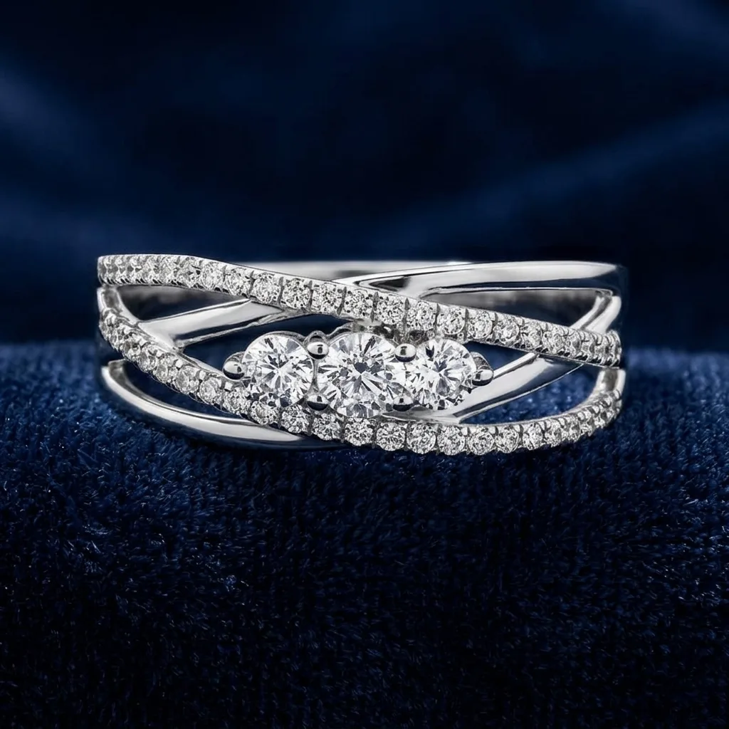0.50 CT. T.W. Diamond Three-Stone Crossover Ring in Sterling Silver