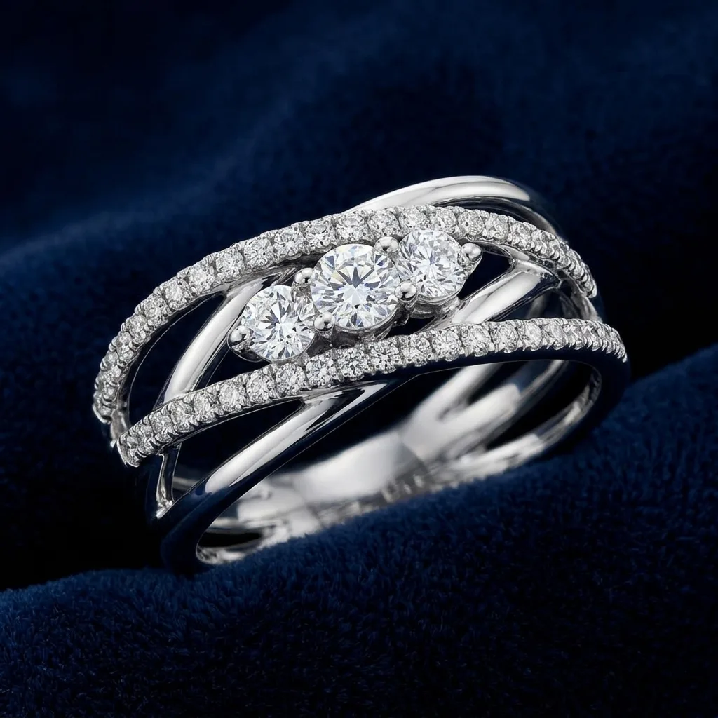 0.50 CT. T.W. Diamond Three-Stone Crossover Ring in Sterling Silver 2