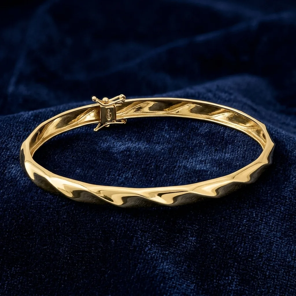5.0mm Twist Textured Flex Bangle in 14K Gold - 8" 3