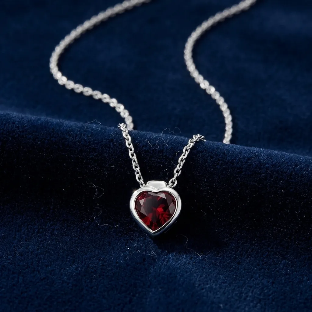 Heart-Shaped Garnet Solitaire Pendant in Sterling Silver
