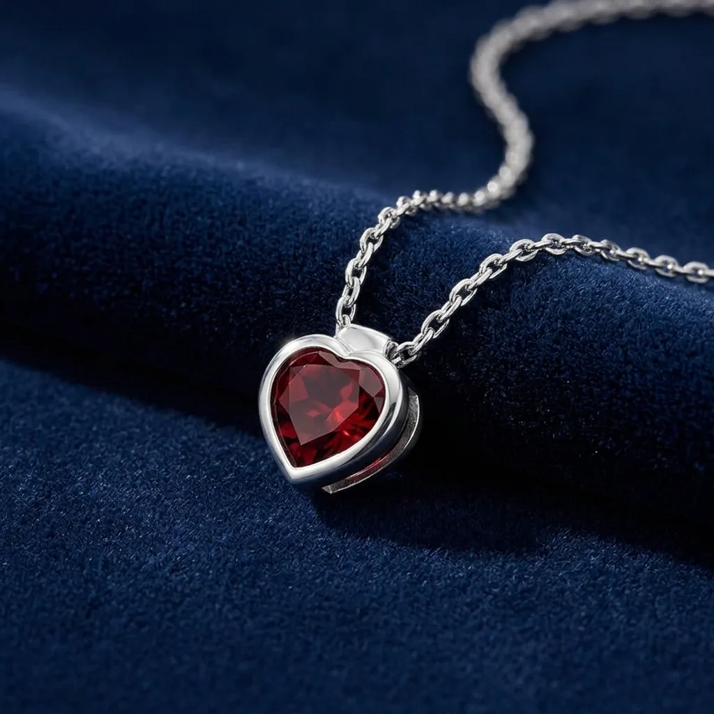 Heart-Shaped Garnet Solitaire Pendant in Sterling Silver 2