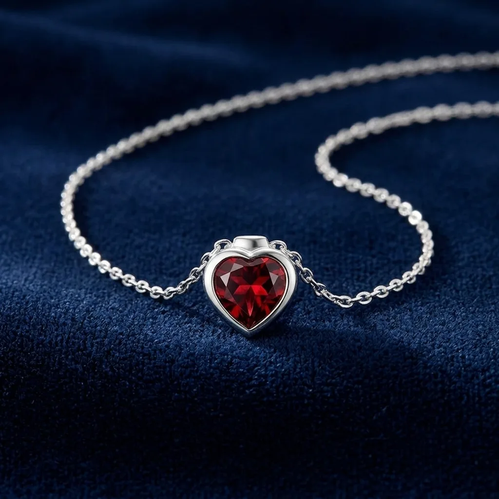 Heart-Shaped Garnet Solitaire Pendant in Sterling Silver 3