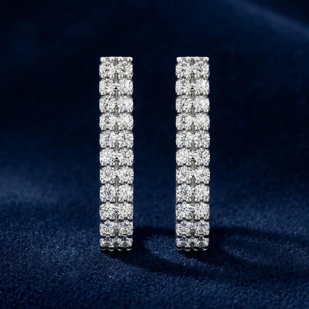 1.00 CT. T.W. Lab-Grown Diamond Double-Row Hoop Earrings in Sterling Silver (F/SI2)