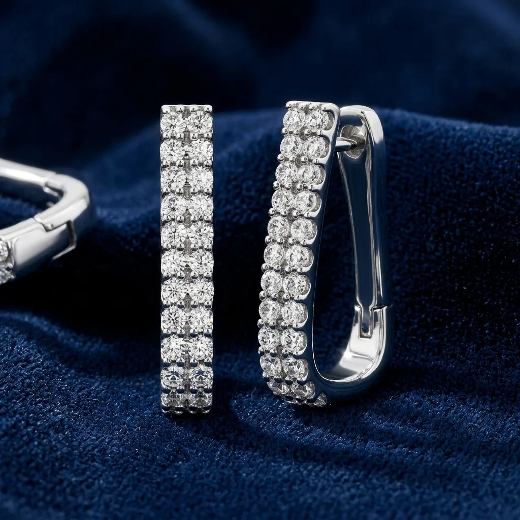 1.00 CT. T.W. Lab-Grown Diamond Double-Row Hoop Earrings in Sterling Silver (F/SI2) 3