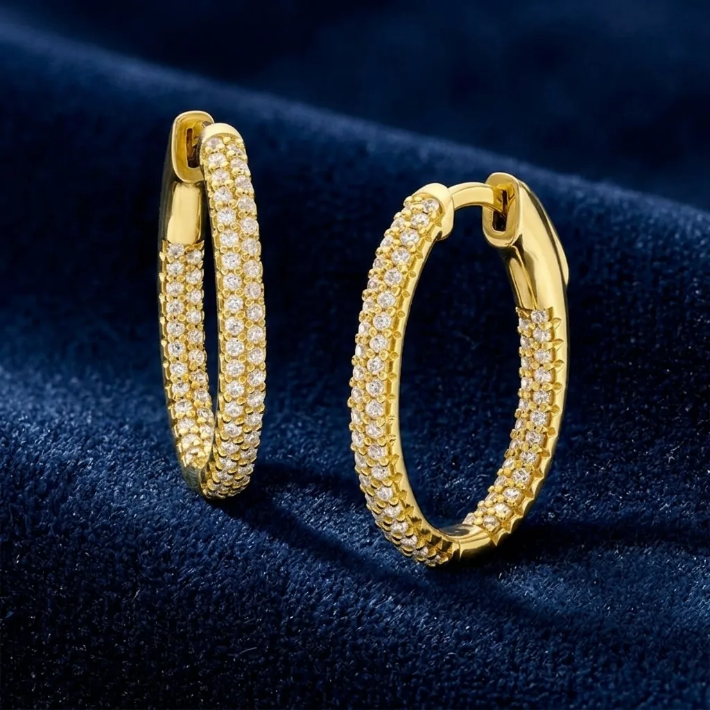 1.00 CT. T.W. Diamond Double Row Inside-Out Hoop Earrings in Sterling Silver with 14K Gold Plate 2