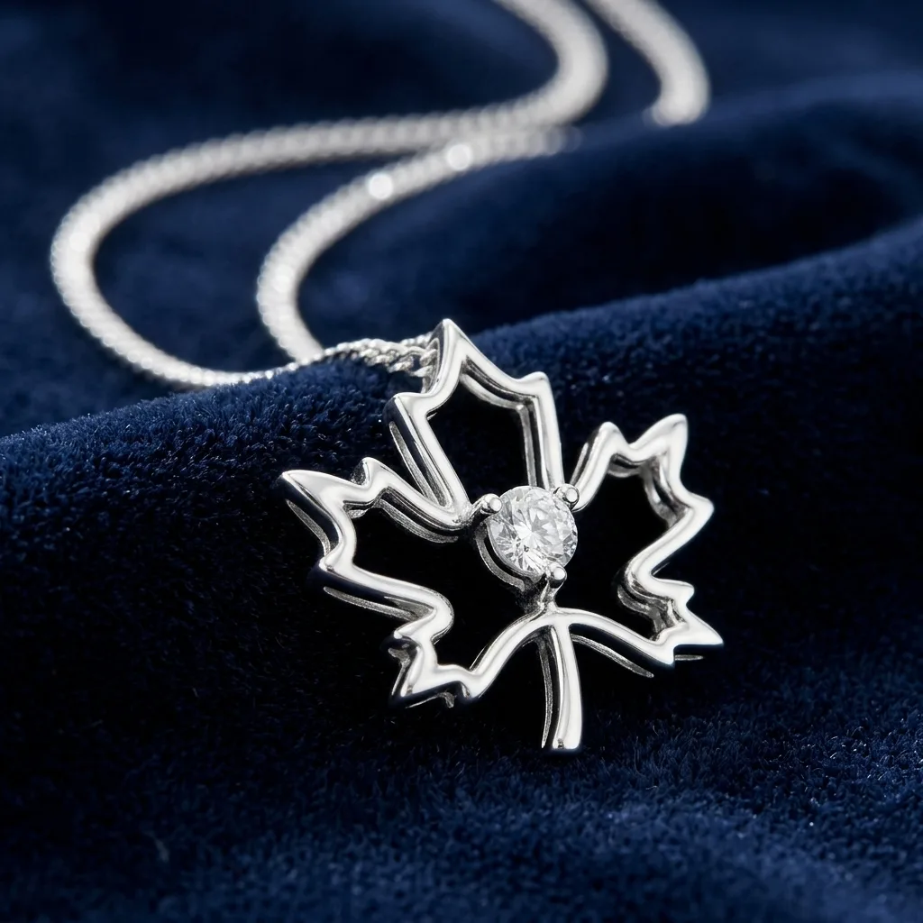 0.10 CT. Canadian Certified Diamond Solitaire Maple Leaf Pendant 2