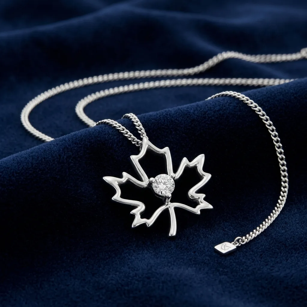 0.10 CT. Canadian Certified Diamond Solitaire Maple Leaf Pendant 3