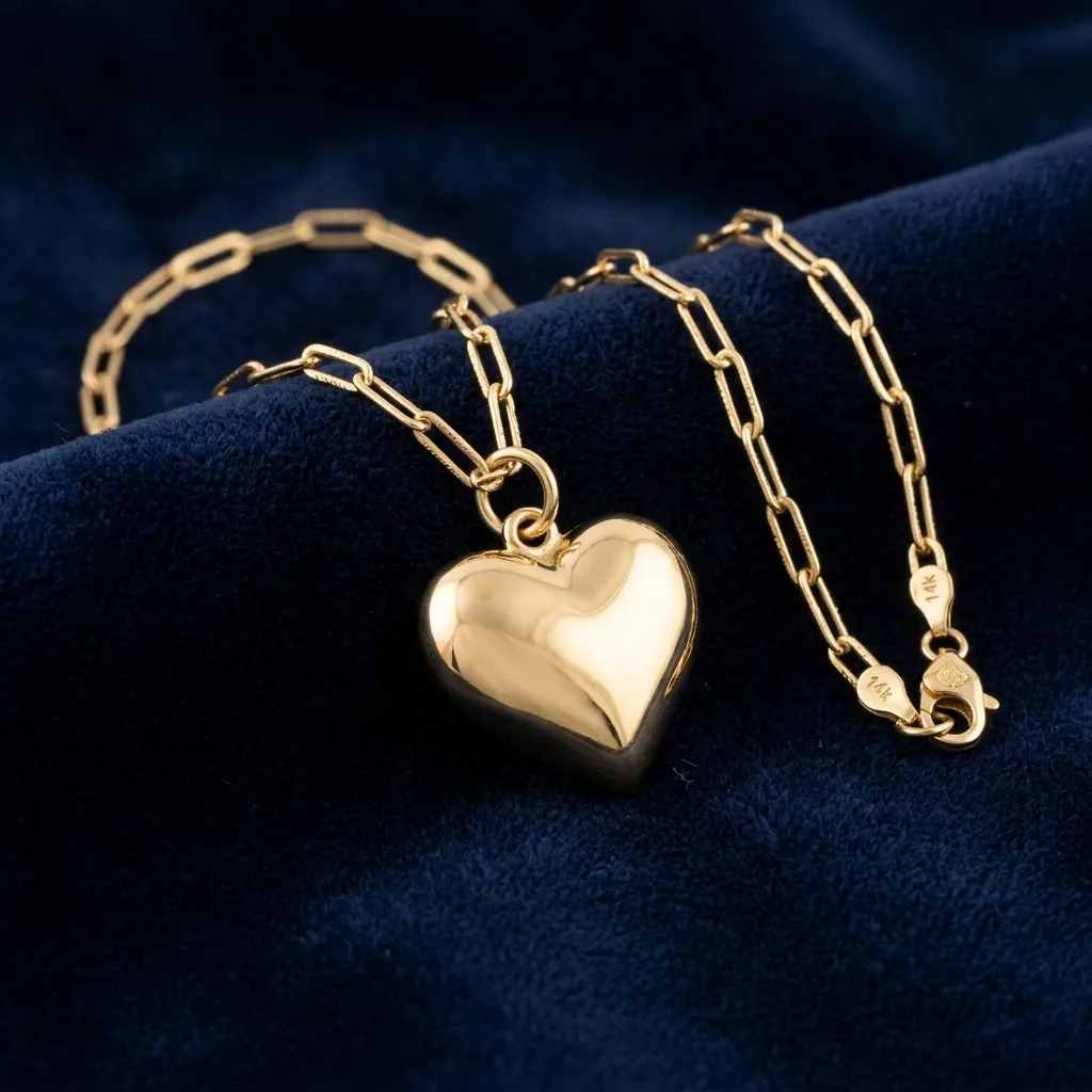 Puffy Heart Necklace - Gold 2