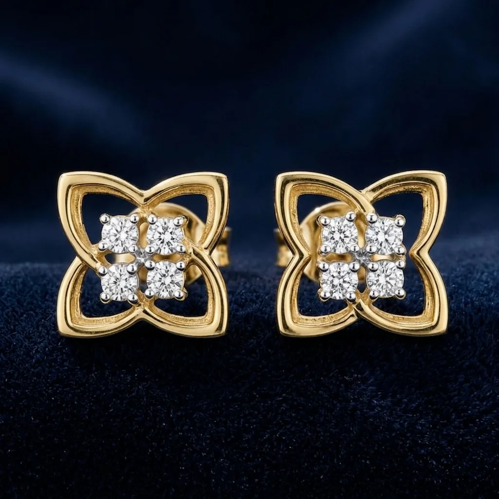 0.05 CT. T.W. Diamond Quatrefoil Stud Earrings in Sterling Silver with 14K Gold Plate