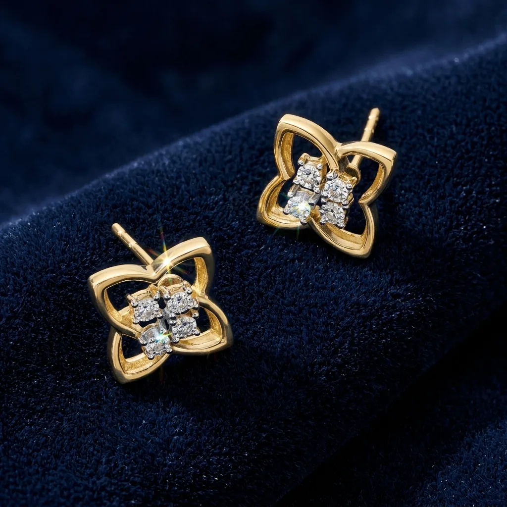 0.05 CT. T.W. Diamond Quatrefoil Stud Earrings in Sterling Silver with 14K Gold Plate 2
