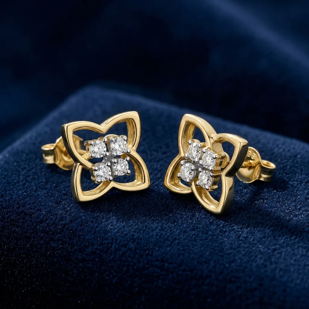 0.05 CT. T.W. Diamond Quatrefoil Stud Earrings in Sterling Silver with 14K Gold Plate 3